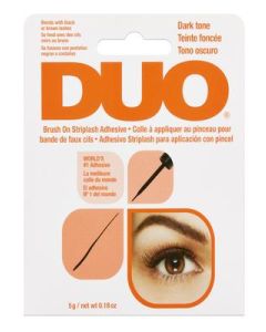 Back details of Ardell DUO Brush-On Striplash Adhesive, Dark, 0.5 fl oz retail pack with product detail written on it
