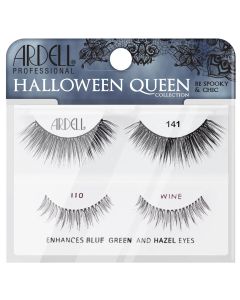 Front side view of Ardell Halloween Queen 2 Pack 110 Wine & 141 retail packaging displaying 2 pairs of labeled false lashes
