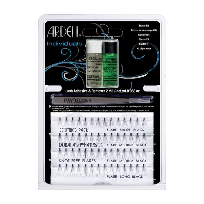 Ardell Duralash Individuals Starter Kit - Black false lashes and tools set in complete retail wall hook packaging