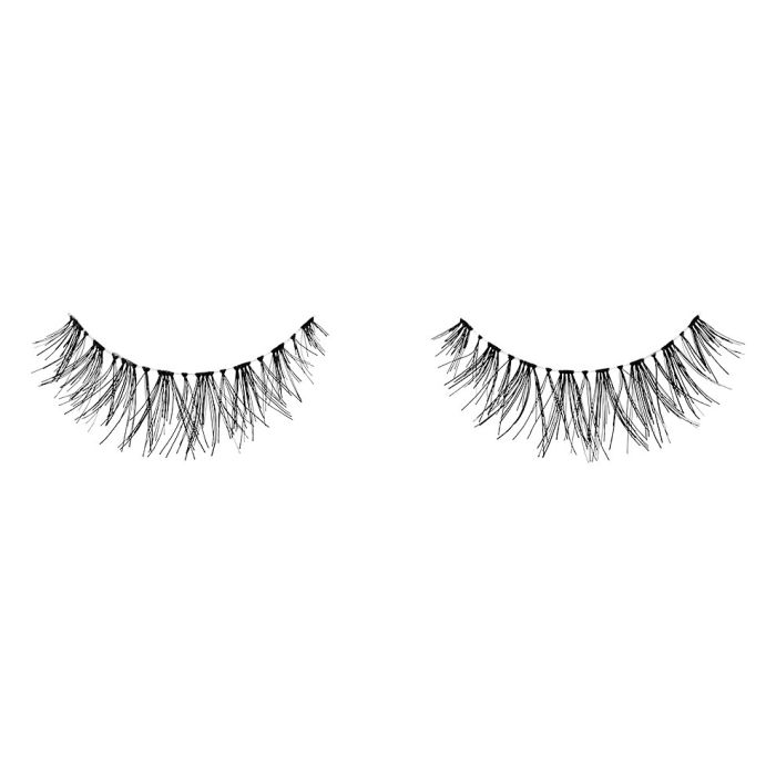 A single pair of Ardell Baby Wispies showing its elongated lash in the center with shorter inner and outer corners