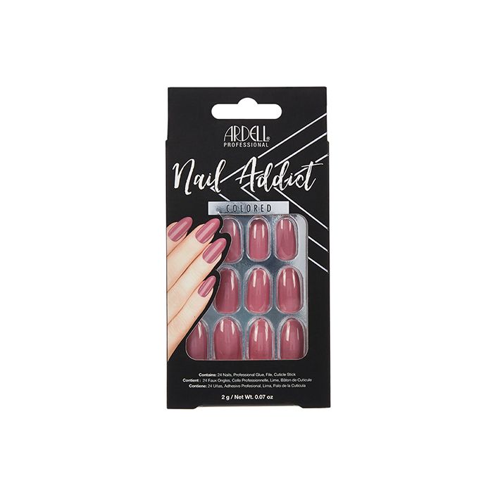 Front of Ardell Nail Addict Premium Artificial Nail Set in Sweet Pink color in packaging