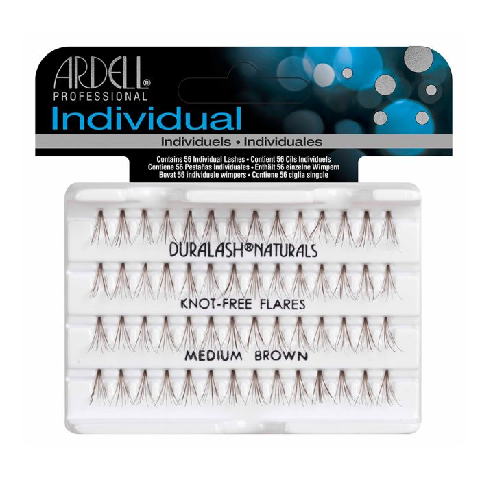 Front view of an Ardell Knot-Free Individuals - Medium (Brown) faux lashes set in complete retail wall hook packaging