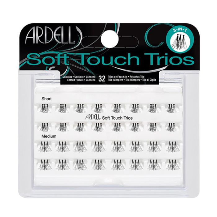 Front view of an Ardell Soft Touch Trios false lashes set in retail wall hook packaging