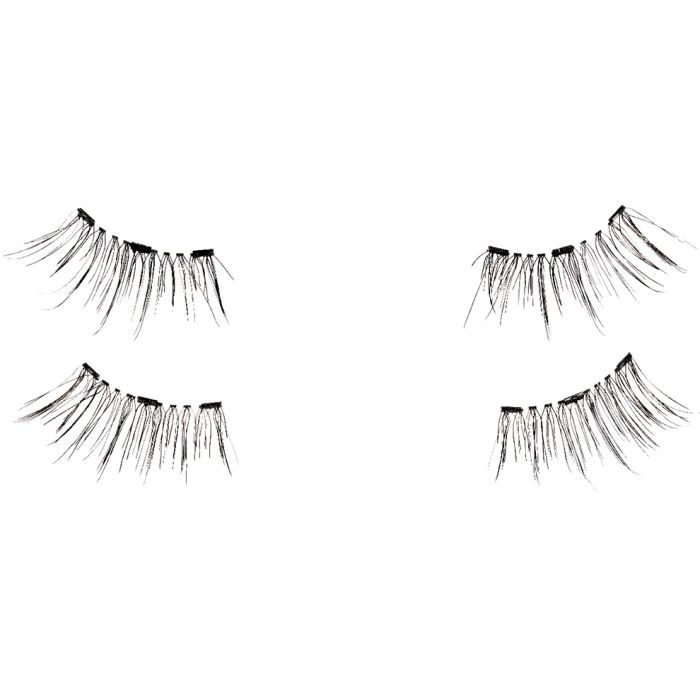 2 upper & lower lash pairs of Ardell Magnetic Accent 001 faux lashes showing tiny magnets & lash fiber clusters.