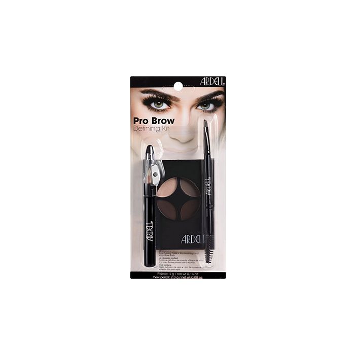 A forefront shot of  sealed and wall hook ready packaging of  Ardell Pro Brow defining kit in Medium shade