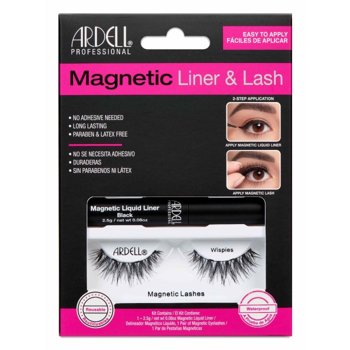 Front view of full Ardell, Magnetic Liquid Liner & Lash Kit, Wispies set in complete retail wall hook packaging