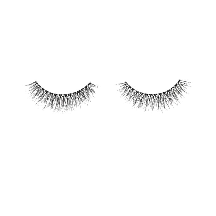 Close-up of a floating Ardell Naked Lash 420 faux lash for the right and left eye featuring its clustered lash fibers