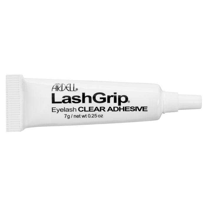 Capped 0.25-ounce tube of Ardell Lashgrip Strip Adhesive Clear laid on a 180-degree position