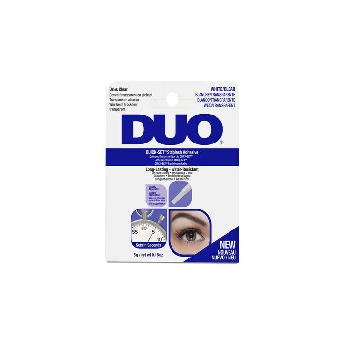 Back of Ardell DUO Quick-Set Strip Lash Adhesive - Clear box with application and removal instructions in different languages