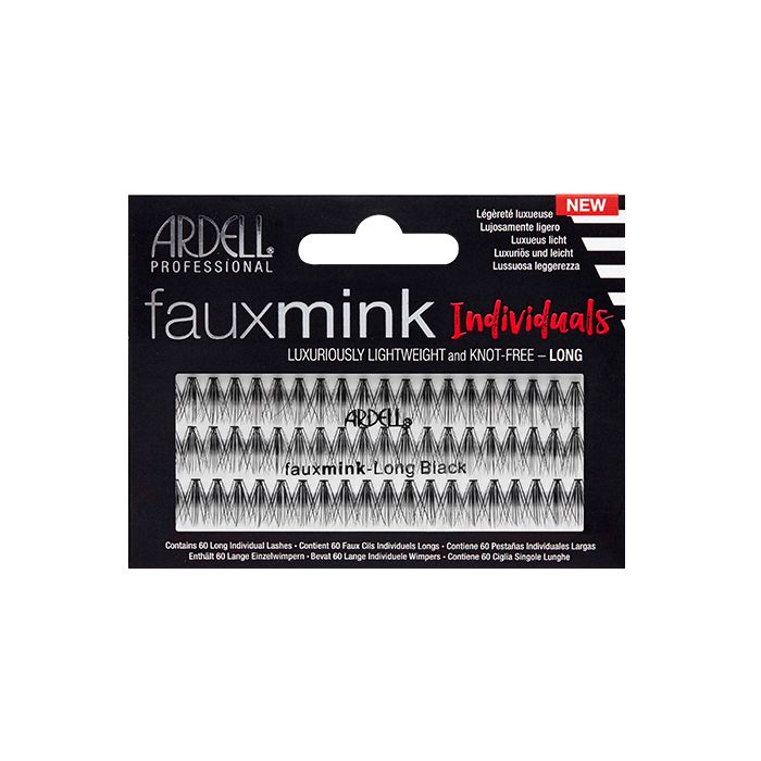 A box of 60 individual Ardell's Fauxmink long lashes in black, organized for easy application