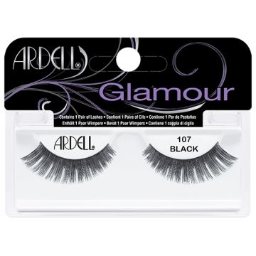 Front view of an Ardell Natural 107 false lashes set in complete retail wall hook packaging