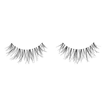 A single pair of Ardell Wispies 122 featuring its rounded lash style that is shorter at the inner and outer corner