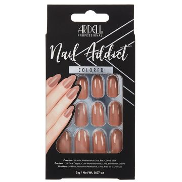 Front of Ardell, Nail Addict Premium Artificial Nail Set, Latte color in packaging