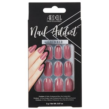 Front of Ardell Nail Addict Premium Artificial Nail Set in Sweet Pink color in packaging