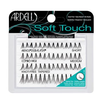 Front view of Ardell Soft Touch Individuals Combo Pack in complete retail wall hook packaging featuring 3 different lengths