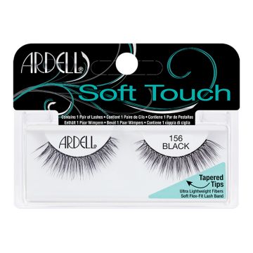 Front view of an Ardell Soft Touch 156 faux lashes set in complete retail wall hook packaging