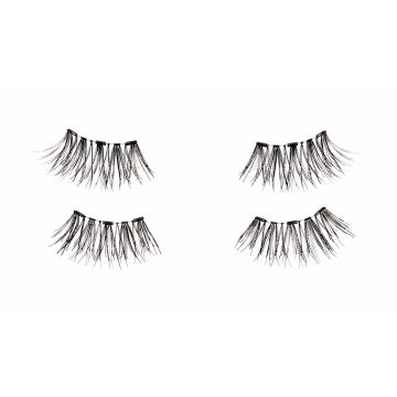 2 upper & lower lash pairs of Ardell Magnetic Accent 002 faux lashes showing tiny magnets & lash fiber clusters.