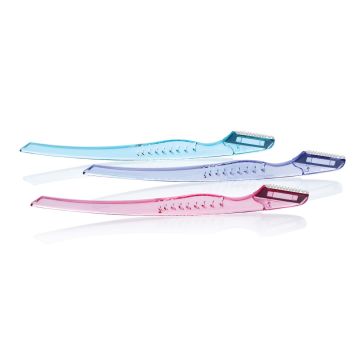 Ardell Brow Trim & Shape 3 Pack in 3 different colors laid horizontally facing upwards to show blades