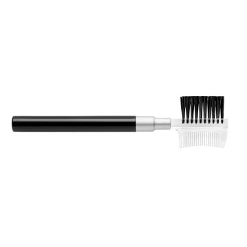 Ardell Brow & Lash Comb laid horizontally showing brow brush facing upward and comb facing the opposite way