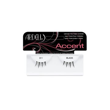 Frontage of Ardell Accents 311 - Black  in a wall hook ready retail pack with product detail in different languages