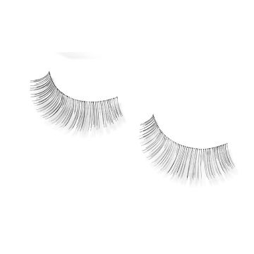 Pair of Andrea Mod Lash #52 false lashes in a slanted position featuring clustered lash fibers