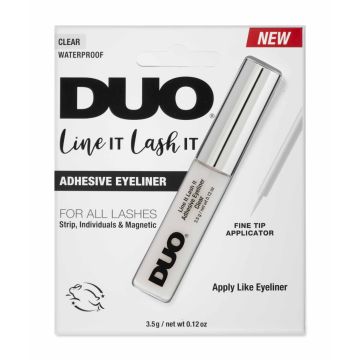 Front-facing of Ardell DUO Line It Lash It Clear in a sealed retail wall-hook ready packaging