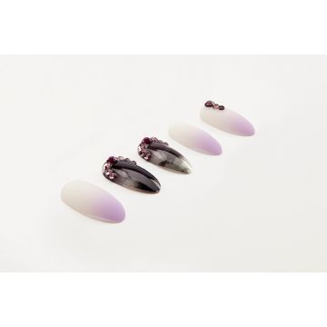 a set of Ardell Nail Addict Premium Artificial Nail in Marble Purple Ombré in almond shape