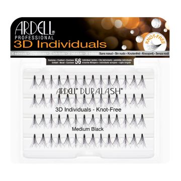 Front view of an Ardell Knot-Free 3D Individuals - Medium false lashes set in retail wall hook packaging