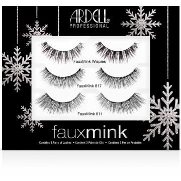 Frontage of Faux Mink 3 pair Gift Set in sealed packaging with the printed label of Faux Mink  wispies, 817 & 811