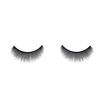 Frontage of an Ardell Glamour 138-Black false lashes set in a wall hook ready retail packaging with printed label text