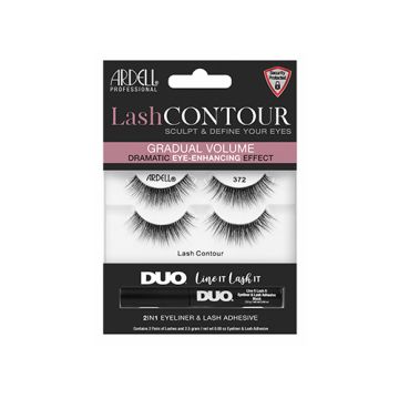 Front view of an Ardell Lash Contour 372 Eye-Enhancing false lashes set in complete retail wall hook packaging